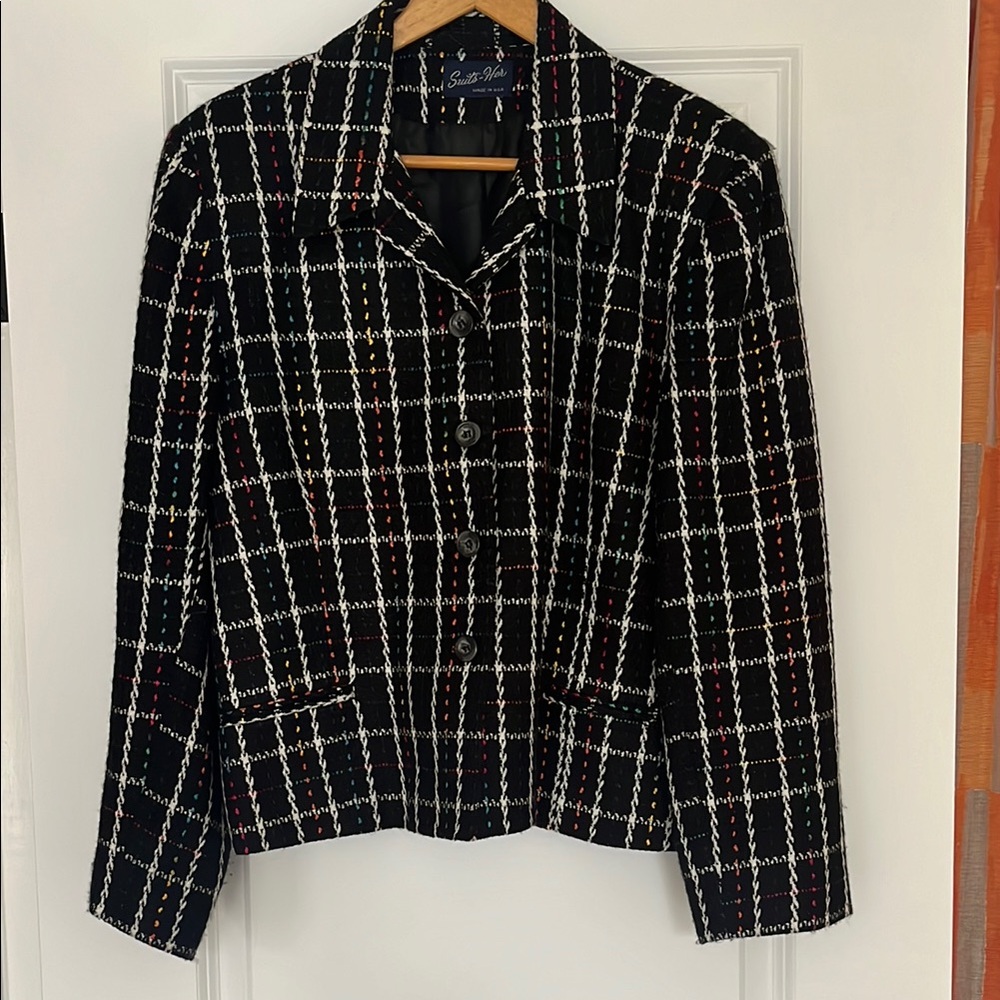 Black and White and colorful Plaid Women's Jacket